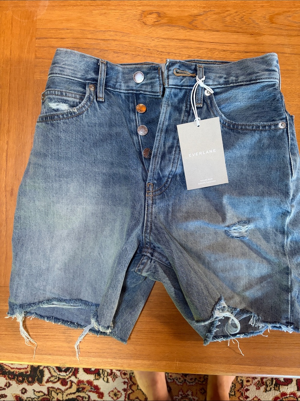 Everlane Blue Distressed High-Rise Denim Shorts